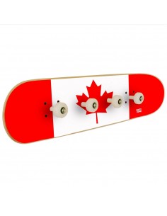 Flag of Canada on wall coat rack for the decoration of a skate room