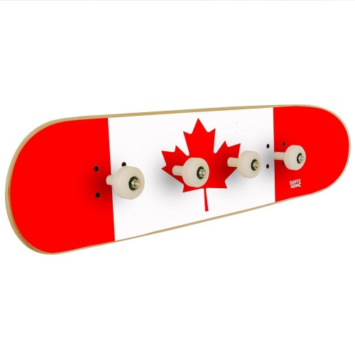 Flag of Canada on wall coat rack for the decoration of a skate room